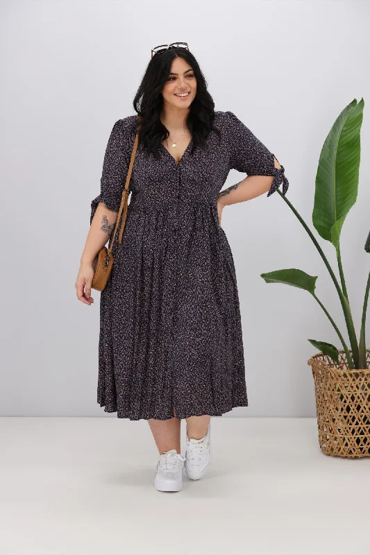 Sunday Boho Mabel Dress Ditsy Tan Leaf Navy Vintage unclassified dresses