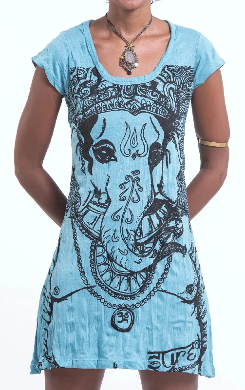 Sure Design Women's Big Face Ganesh Dress Turquoise Trendy new unclassified dresses