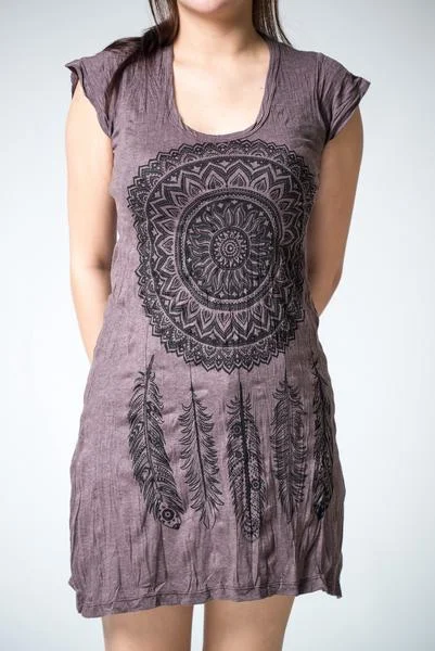 Sure Design Women's Dreamcatcher Dress Brown Bold pattern unclassified dresses