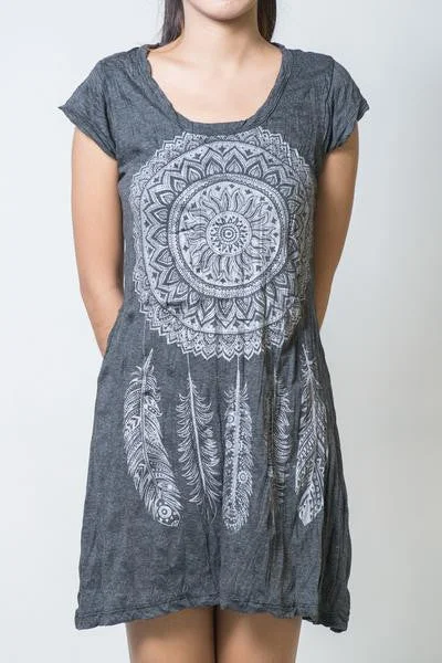 Sure Design Women's Dreamcatcher Dress Silver on Black Everyday wear unclassified dresses