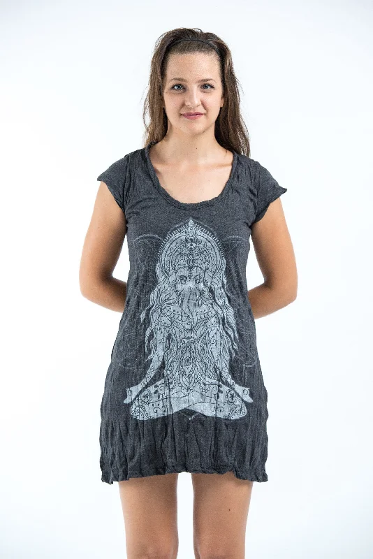 Sure Design Women's Ganesh Mantra Dress Silver on Black Luxury unclassified dresses