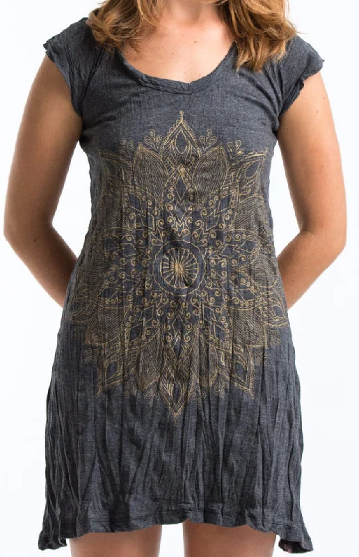 Sure Design Women's Lotus Mandala Dress Gold on Black Trendy new unclassified dresses