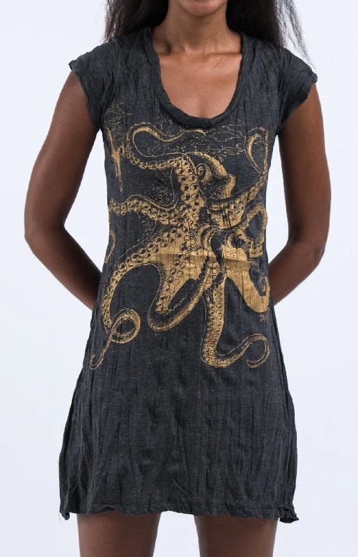 Sure Design Women's Octopus Dress Gold on Black Sexy unclassified dresses