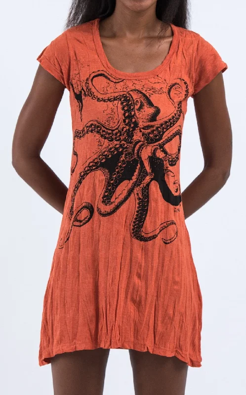 Sure Design Women's Octopus Dress Orange Soft fabric unclassified dresses