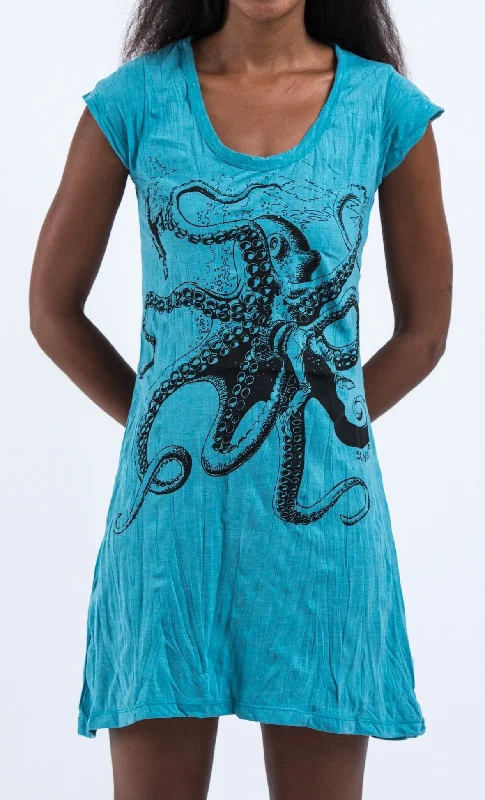 Sure Design Women's Octopus Dress Turquoise Backless unclassified dresses