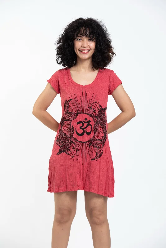 Sure Design Women's Om and Koi Fish Dress Red Embroidered unclassified dresses