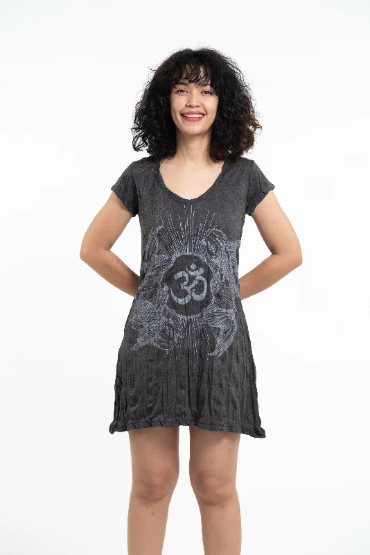 Sure Design Women's Om and Koi Fish Dress Silver on Black Office unclassified dresses