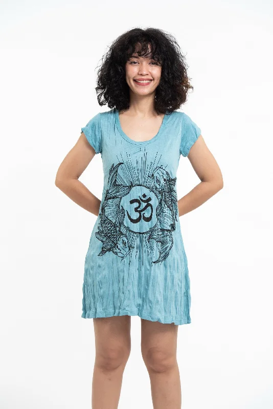 Sure Design Women's Om and Koi Fish Dress Turquoise Velvet unclassified dresses