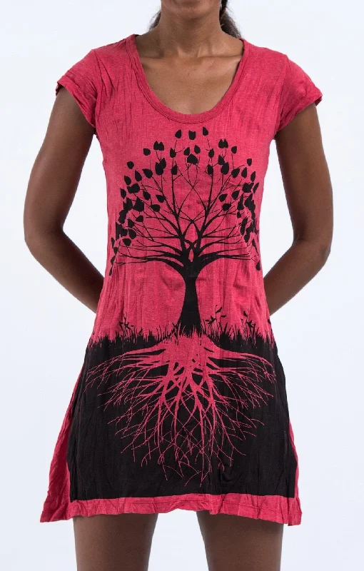 Sure Design Women's Tree of Life Dress Red Unique unclassified dresses