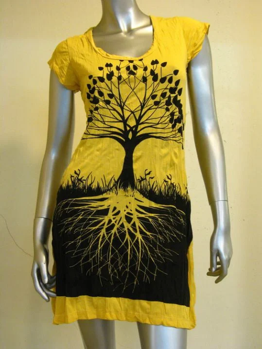 Sure Design Women's Tree of Life Dress Yellow Knitted unclassified dresses