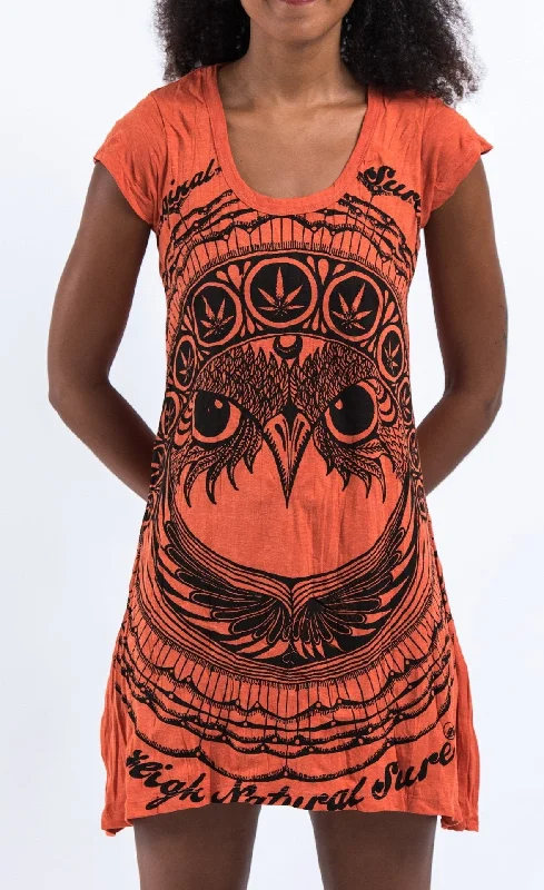 Sure Design Women's Weed Owl Dress Orange Silk unclassified dresses