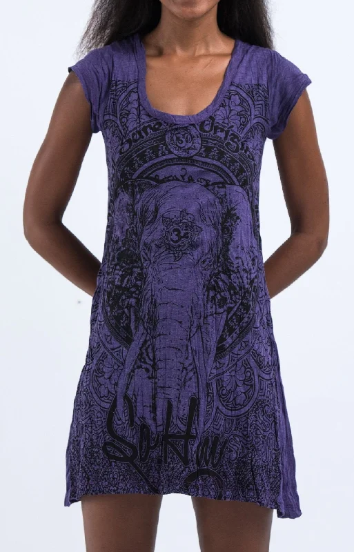 Sure Design Women's Wild Elephant Dress Purple Plus size unclassified dresses