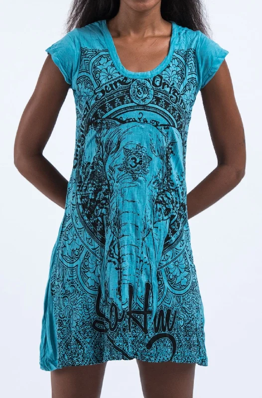 Sure Design Women's Wild Elephant Dress Turquoise Party unclassified dresses