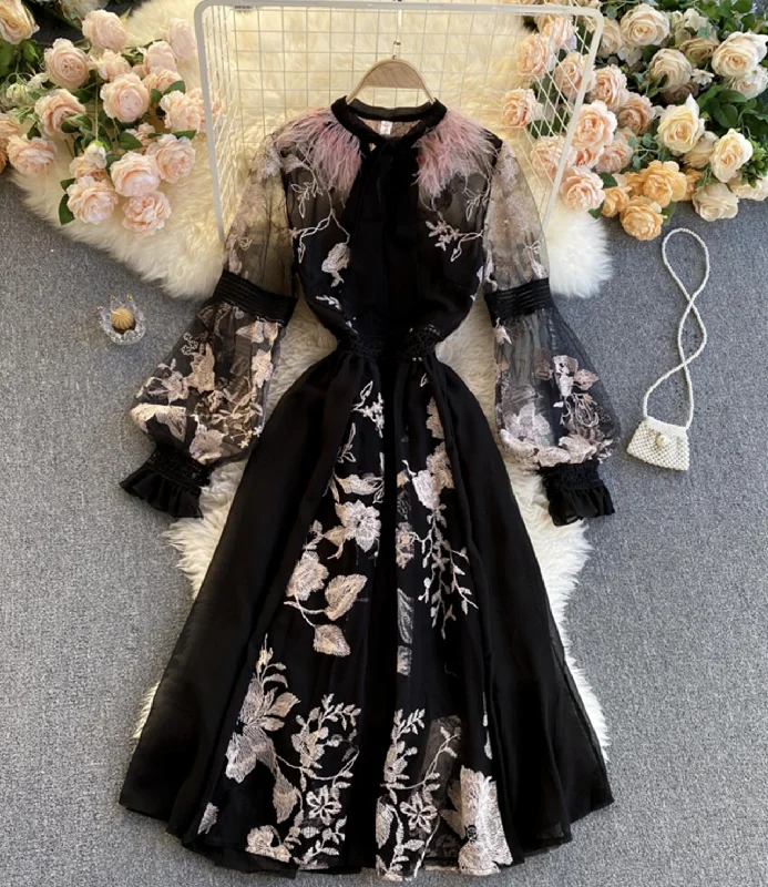 Unique A line embroidery dress black dress  1308 Fashionable unclassified dresses