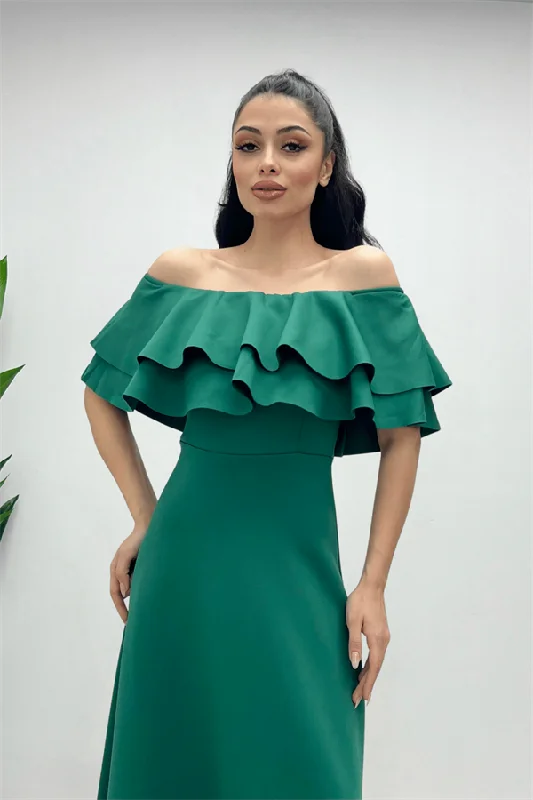 Volanlı Dress - Emerald Green Open-back unclassified dresses