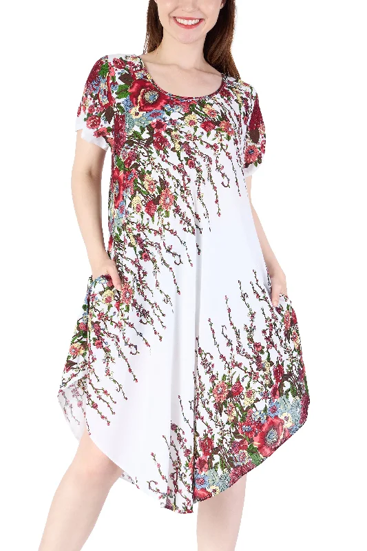 White Flower fabric Dress with Sleeves and Two Pockets Ruffled unclassified dresses