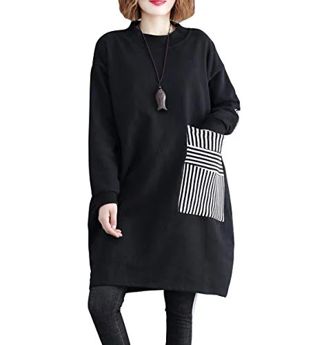 Women Casual Baggy Pullover Dress with Black and White Striped Pocket GA1271 A Holiday unclassified dresses