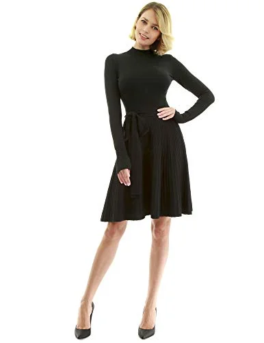 Women Mock Neck Fit-and-Flare Knit Jumper Dress Open-back unclassified dresses