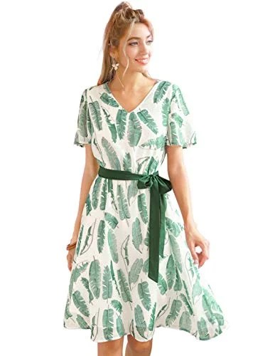 Women's Flowy Dress Hawaiian Tropical Leaves Flutter Sleeve Chiffon Dresses | Original Brand Breathable unclassified dresses