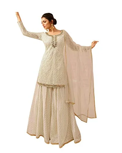 Women's Indian/Pakistani Georgette White Colored Palazzo Salwar Kameez 2207 | Original Brand Boho unclassified dresses