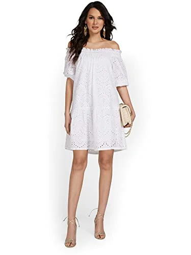 Women's Off-The-Shoulder Eyelet Shift Dress - Lily Cali | Original Brand Trendy unclassified dresses