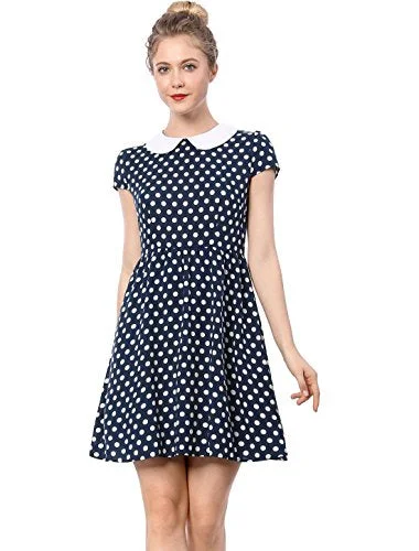 Women's Peter Pan Collar Above Knee Contrast Polka Dots Dress Women's unclassified dresses