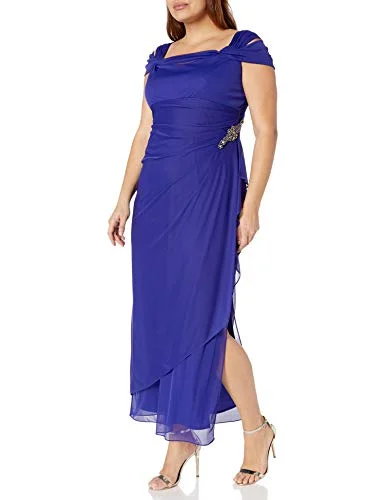 Women's Plus Size Long Cold Shoulder Dress with Ruched Skirt | Original Brand Midi Maxi Outfit