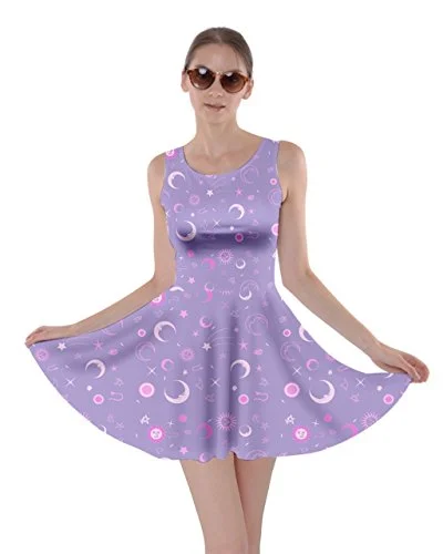 Womens Starry Night Sky Moon Stars Space Constellations Planets Mrs Frizzle Skater Dress,  XS-5XL | Original Brand Casual chic unclassified dresses