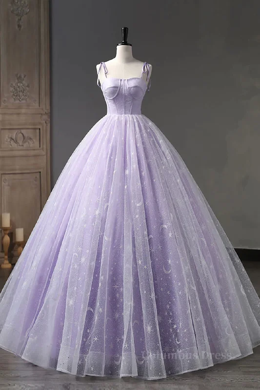 A Line Lilac Tulle Long Corset Prom Dresses, Lilac Long Corset Formal Evening Dresses outfit Full Tulle Dress