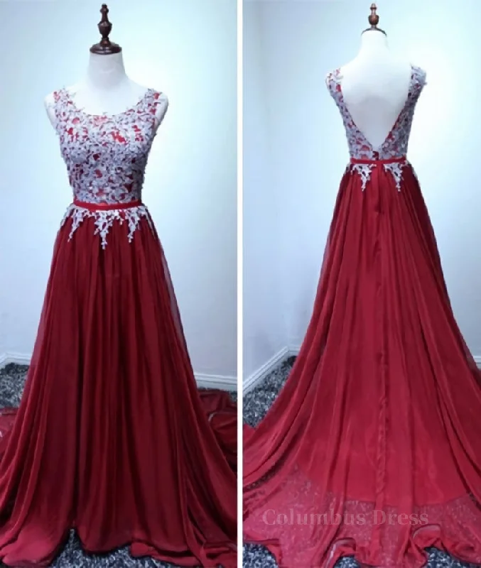 A Line Open Back Lace Burgundy Corset Prom Dresses, Burgundy Corset Formal Dresses outfit Lace Dress Formal