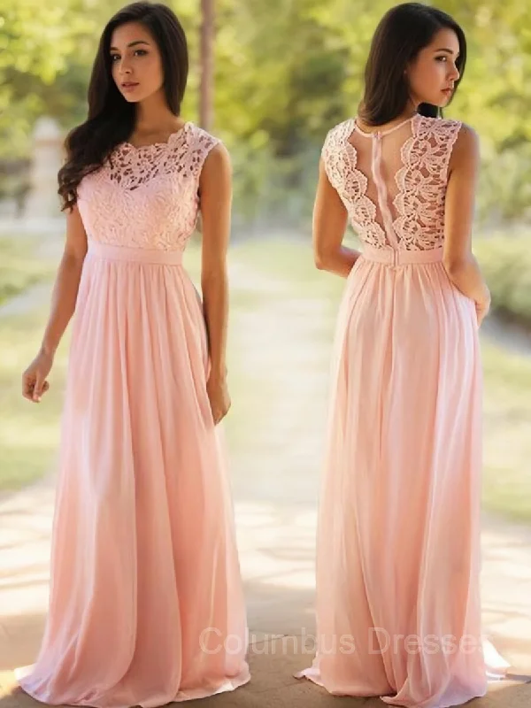 A-Line/Princess Scoop Floor-Length Chiffon Prom Dresses With Appliques Lace Lace Wedding Dress