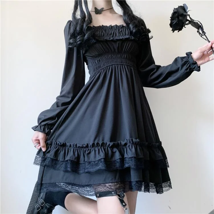 Black Lace Lolita Dress SD02289 Elegant Lace Design