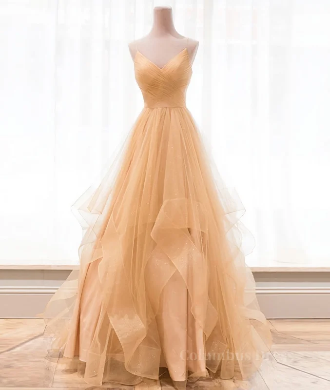 Champagne tulle long Corset Prom dress, champagne evening dress outfit Tulle Dress Charm