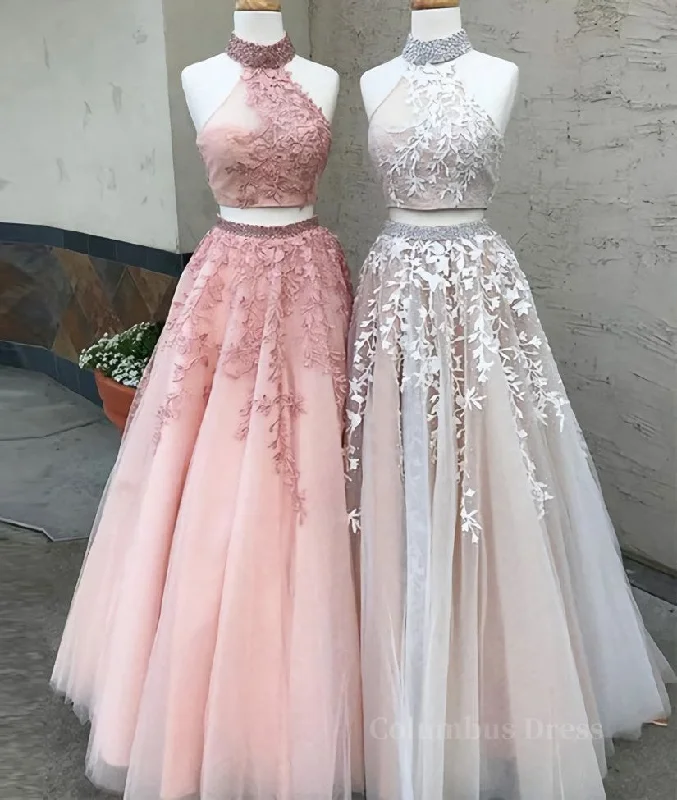 Custom made two pieces tulle long Corset Prom dress, lace evening dress outfit Tulle Dress Occasion