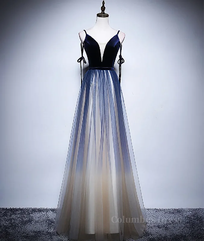 Dark blue tulle long Corset Prom dress, blue evening dress outfit Vintage Tulle Dress