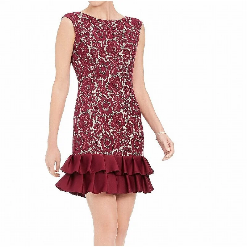 Donna Ricco Women's Sleeveless Lace Dress Wine Size 4 Lace Cocktail Gown