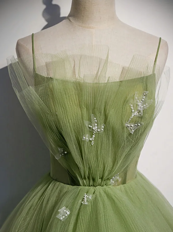 Green Tulle Long Prom Dress, Green Tulle Formal Dress Tulle Party Gown