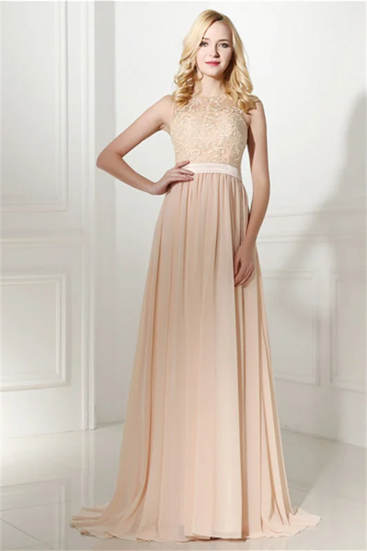 Long Chiffon Champagne Corset Prom Dresses With Lace Bodice outfit Lace Dress Fit