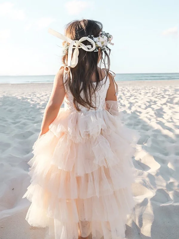 Multi-Layered Tulle Princess Flower Girl Dress with Spaghetti Straps Tulle Evening Gown