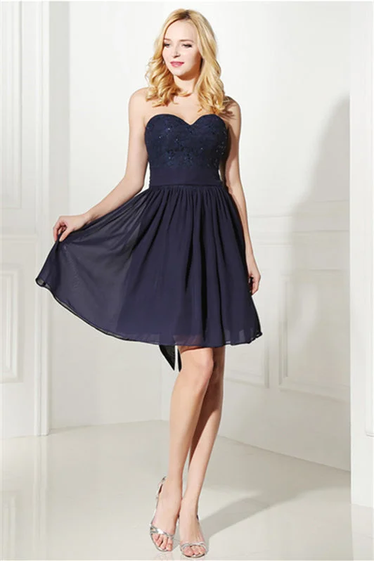 Navy Blue Chiffon Sweetheart Lace Beading Short Corset Homecoming Dresses outfit Lace Dress Trend