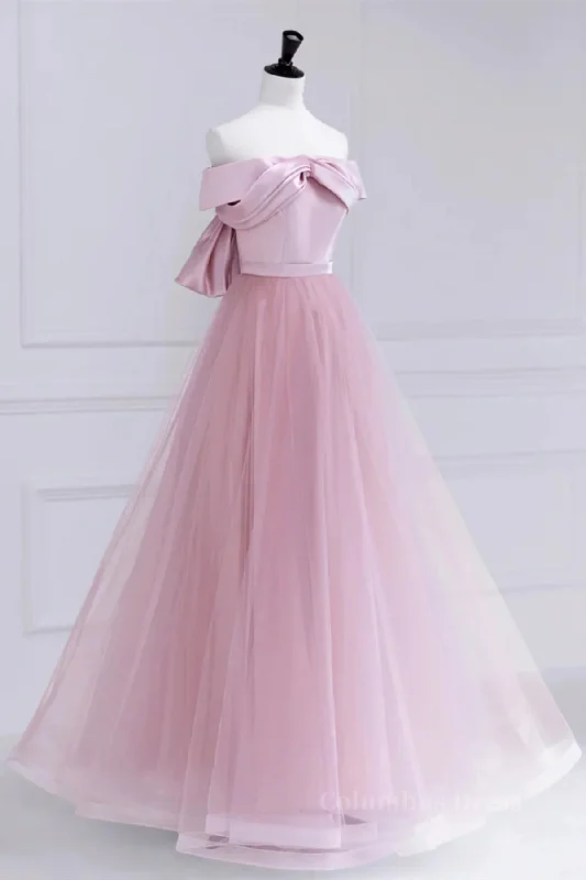 Off the Shoulder Pink Corset Prom Dresses, Pink Tulle Corset Formal Evening Dresses outfit Tulle Dress Trend