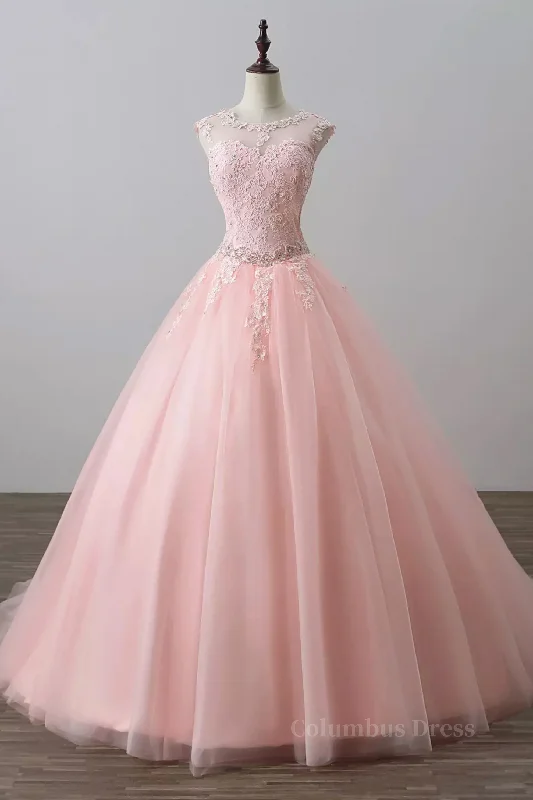 Pink tulle lace long Corset Prom dress, pink tulle evening dress outfit Boho Tulle Dress