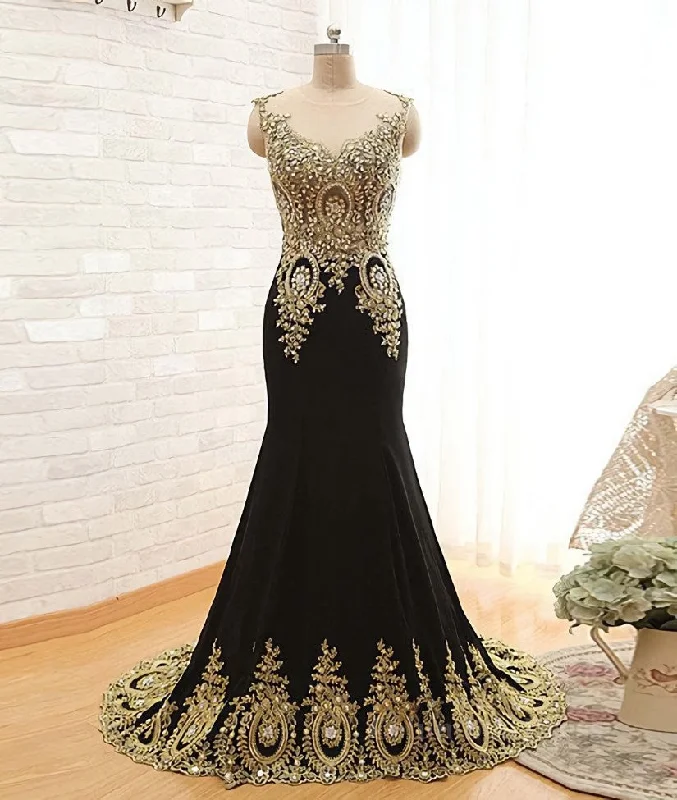 Round Neck Mermaid Lace Applique Black Corset Prom Dresses, Lace Black Corset Formal Dresses outfit Lace Wedding Gown