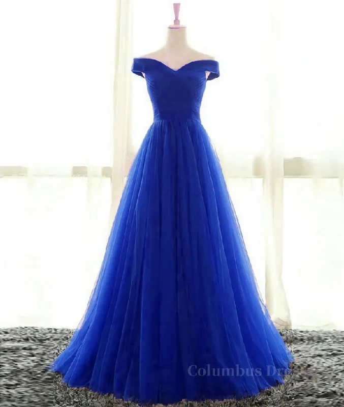 Simple sweetheart tulle blue long Corset Prom dress, blue evening dress outfit Tulle Dress Perfect