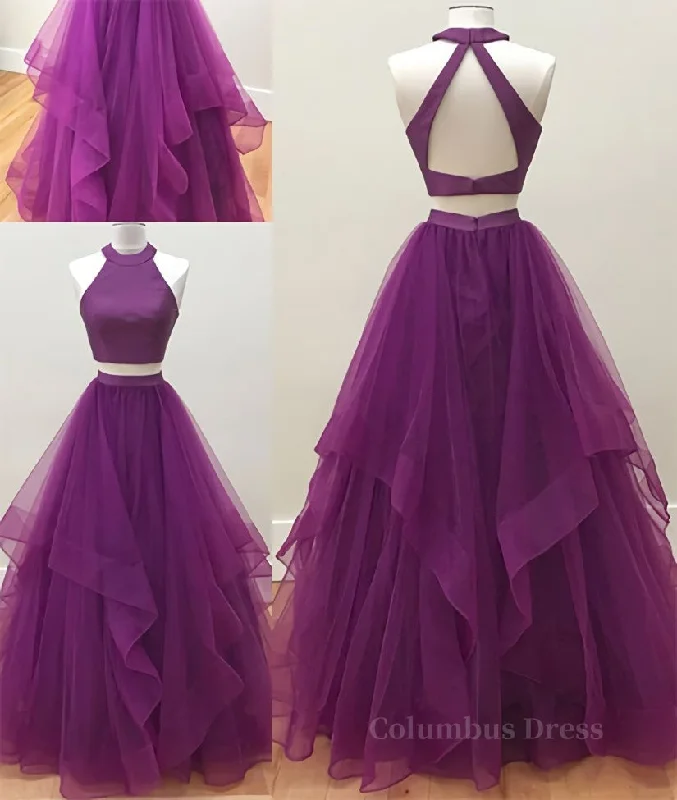 Simple two pieces tulle long Corset Prom dress, tulle evening dress outfit Sexy Tulle Dress