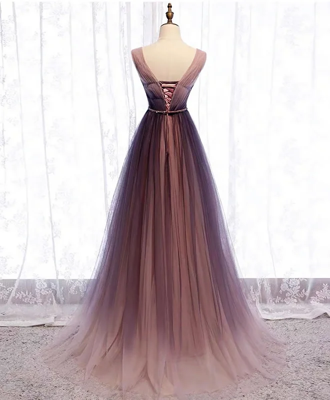 Simple V Neck Tulle Long Prom Dress, Tulle Evening Dress Tulle Bridesmaid Dress