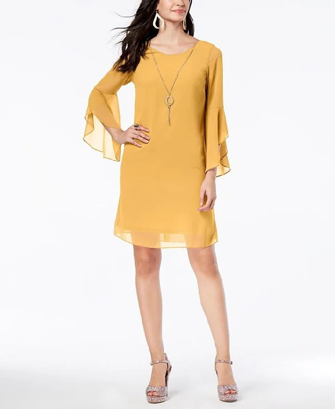 Thalia Sodi Women's Flared-Sleeve Necklace Dress Dark Yellow Size Extra Large Floral Lace Dress