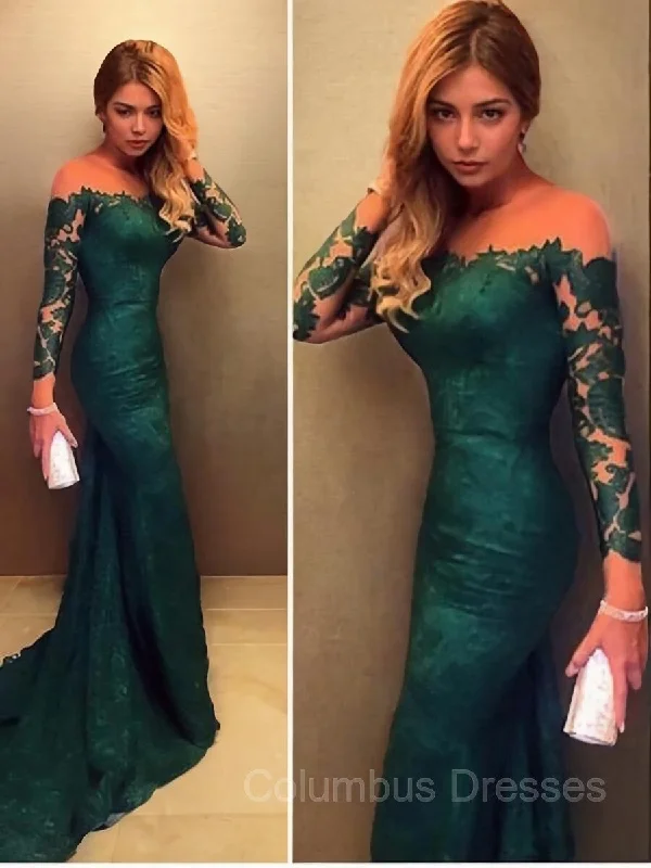 Trumpet/Mermaid Off-the-Shoulder Court Train Lace Evening Dresses With Lace Lace Maxi Dress