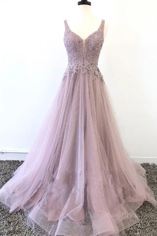 Unique v neck tulle lace long Corset Prom dress, tulle evening dress outfit Tulle Dress Design