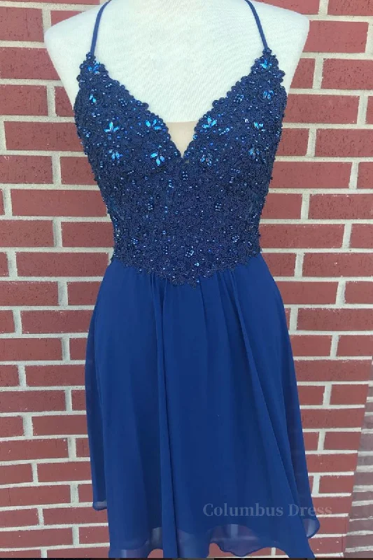 V Neck Lace Beaded Blue Corset Homecoming Dresses Short Corset Prom Dresses, Blue Lace Graduation Dresses, Blue Corset Formal Dresses, Evening Dresses outfit Blue Lace Dress